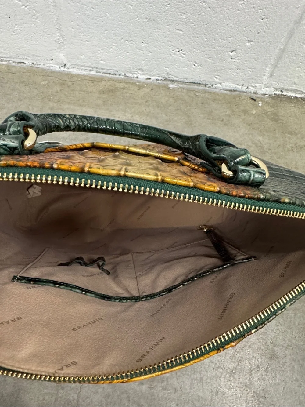 Brahmin Duxbury Bayleaf Ombré Green and Amber Croc-Embossed Leather Satchel